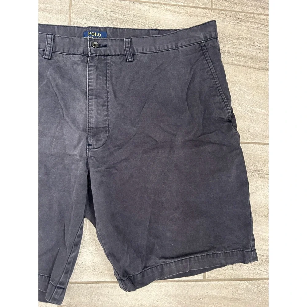 Polo Ralph Lauren Shorts Mens 42 Navy‎ 100% Cotton Denim Chino Casual Flat Front